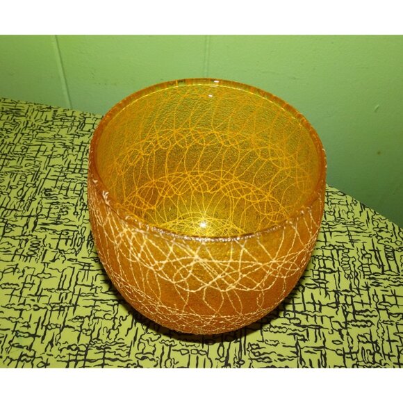 Vintage Yellow Spaghetti String Drink Glass 1970s mcm rocks glass - Picture 8 of 10